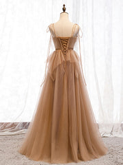 Sparklie Prom Dress, Sweetheart Neck Floor Length Champagne Lace Prom Dresses, Champagne Lace Formal Dresses