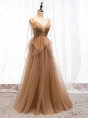 Long Prom Dress, Sweetheart Neck Floor Length Champagne Lace Prom Dresses, Champagne Lace Formal Dresses