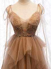 Girl Dress, Sweetheart Neck Floor Length Champagne Lace Prom Dresses, Champagne Lace Formal Dresses
