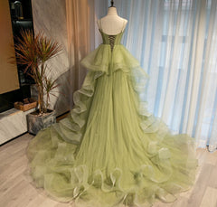 Prom Ideas, Sweetheart Neck Green Tulle Long Prom Dresses, Green Tulle Long Formal Graduation Dresses