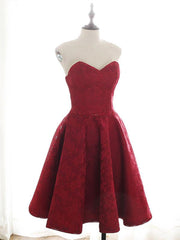 Formal Dress Places Near Me, Sweetheart Neck Short Burgundy Lace Prom Dresses, Short Wine Red Lace Formal Evening Dresses