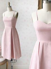 Pink Prom Dress, Sweetheart Neck Short Pink Satin Prom Dresses, Short Pink Formal Graduation Homecoming Dresses