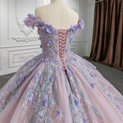 Party Dresses For Short Ladies, Sweetheart Off The Shoulder Beaded Floral Appliqu¨¦ quinceanera Ball Gown