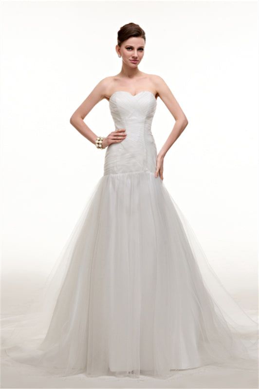 Wedding Dress Fitting, Sweetheart Off The Shoulder Pleated Mermaid Simple Wedding Dresses