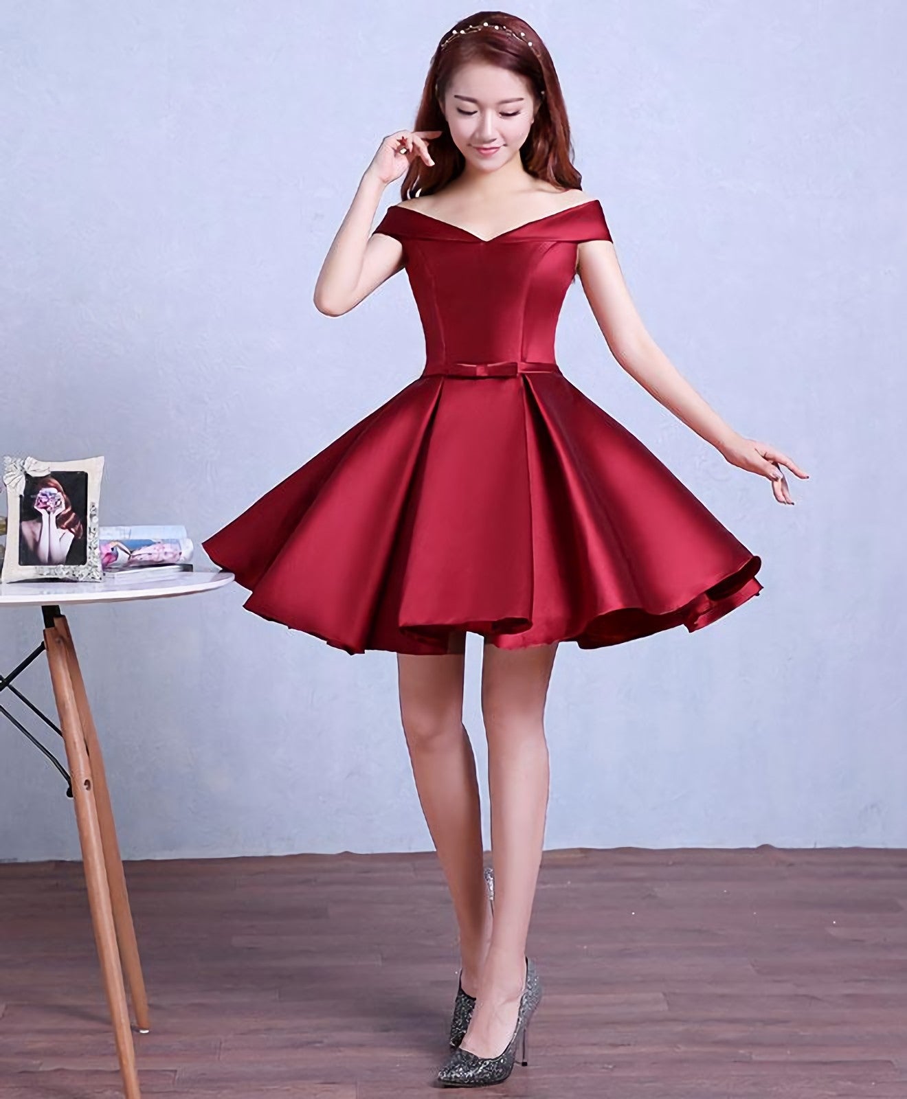 Prom Dress Color, Burgundy Knee Length Prom Dress, Homecoming Dress