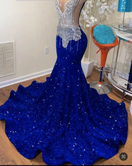 Bridesmaid Dresses Mismatched Spring, Trendy Prom Dresses Long Sequin,Royal Blue Designer Evening Gowns with Crystals Diamond