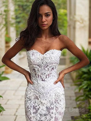 Wedding Dresses With Pocket, Trumpet/Mermaid Sweetheart Court Train Lace Wedding Dresses With Appliques Lace