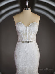 Wedding Dress White, Trumpet/Mermaid Sweetheart Court Train Tulle Wedding Dresses with Appliques Lace