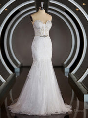 Wedsing Dresses Lace, Trumpet/Mermaid Sweetheart Court Train Tulle Wedding Dresses with Appliques Lace
