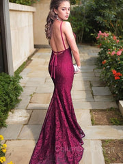 Bridesmaid Dress Styles Long, Trumpet/Mermaid V-neck Sweep Train Lace Evening Dresses