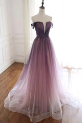 Formal Dress Stores, Tulle Gradient Long Formal Gown, A-line Floor Length Party Dress