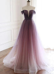 Formal Dress Attire, Tulle Gradient Long Formal Gown, A-line Floor Length Party Dress
