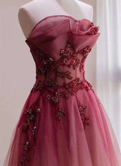 Formal Dresses Summer, Tulle Gradient with Beaded Long Party Dress, A-line Gradient Prom Dress