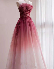 Formal Dresses For Woman, Tulle Gradient with Beaded Long Party Dress, A-line Gradient Prom Dress