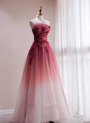 Formal Dress Summer, Tulle Gradient with Beaded Long Party Dress, A-line Gradient Prom Dress