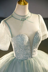 Bridesmaids Dress Styles Long, Tulle Long A-Line Prom Dress, Gray Green  Formal Dress Sweet 16 dress