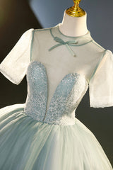 Bridesmaid Dress Styles Long, Tulle Long A-Line Prom Dress, Gray Green  Formal Dress Sweet 16 dress