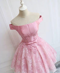 Festival Outfit, Tulle Of Shoulder Lace Short Pink Prom Dress Lace Homecoming Dress