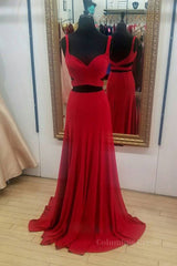 Mini Dress Formal, Two Pieces Red Long Prom Dresses, 2 Pieces Red Long Formal Evening Dresses