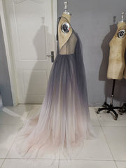 Formal Dresses Elegant, Unique A line V Neck Tulle Long Prom Dress, Tulle Evening Dress