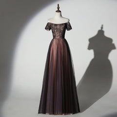 Evenning Dresses Short, Unique Black and Champagne Tulle Long Party Dress, Senior Prom Dress