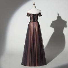 Evening Dresses Ball Gown, Unique Black and Champagne Tulle Long Party Dress, Senior Prom Dress