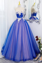 Evening Dress For Sale, Unique Blue and Pink Formal Gown with Lace, Sweetheart Blue Floor Length Prom Dress
