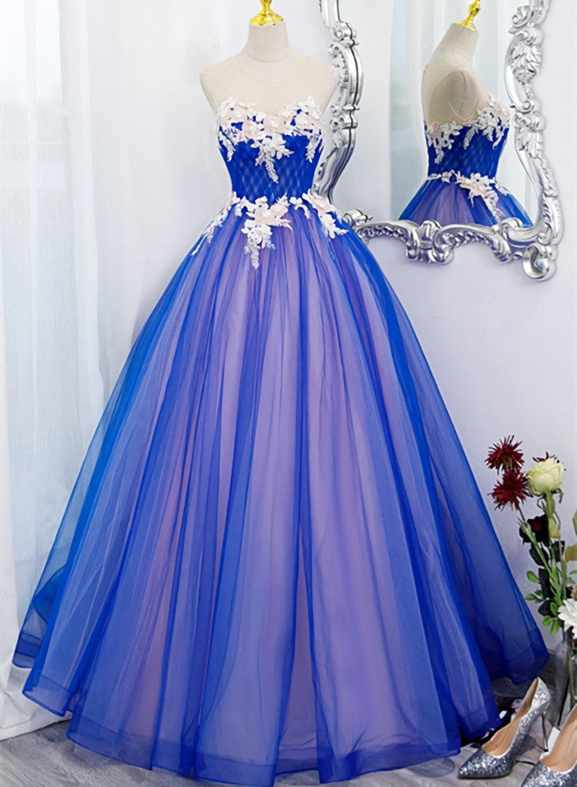 Evening Dress Sale, Unique Blue and Pink Formal Gown with Lace, Sweetheart Blue Floor Length Prom Dress