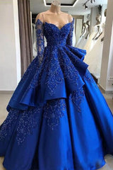Party Dress Classy Elegant, Unique blue lace long prom dress, blue long evening dress