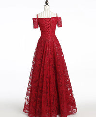 Sweet 28 Dress, Unique Burgundy Lace Long Prom Dress, Burgundy Evening Dress