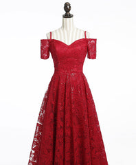 Fairytale Dress, Unique Burgundy Lace Long Prom Dress, Burgundy Evening Dress