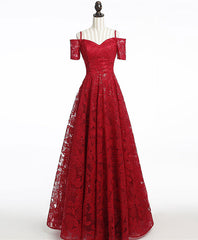 Red Carpet Dress, Unique Burgundy Lace Long Prom Dress, Burgundy Evening Dress