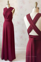 Formal Dresses Black, Unique Burgundy Long Prom Dresses with Cross Back, Burgundy Formal Graduation Evening Dresses, Burgundy Bridesmaid Dresses