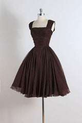 Party Dress Clubwear, Unique chiffon retro short dark brown prom dress, short cocktail dress