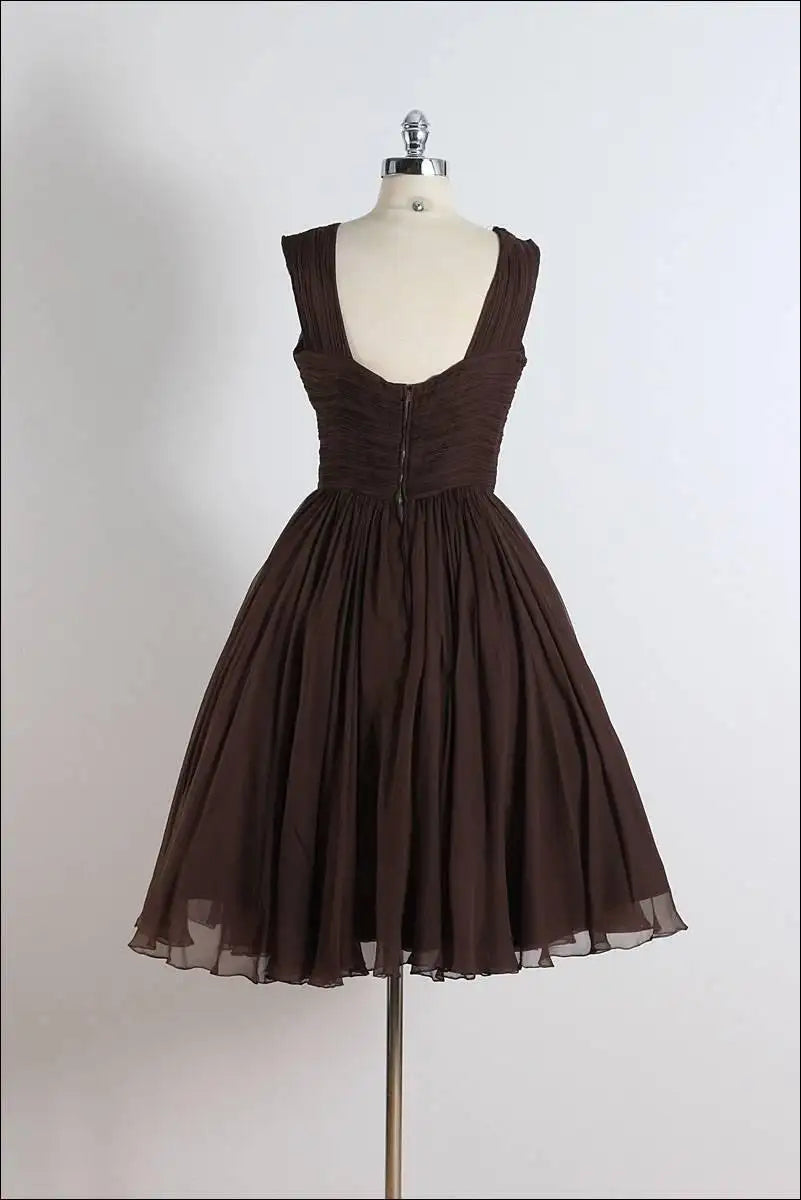 Party Dress India, Unique chiffon retro short dark brown prom dress, short cocktail dress