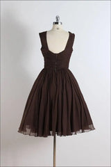 Party Dress India, Unique chiffon retro short dark brown prom dress, short cocktail dress