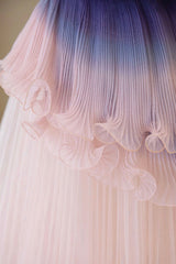 Girl Dress, Unique Pink Gradient Long Prom Dress, A-Line Strapless Evening Party Dress