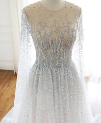 Prom Dress Different, Unique Round Neck Tulle Sequin Beads Long Prom Dress