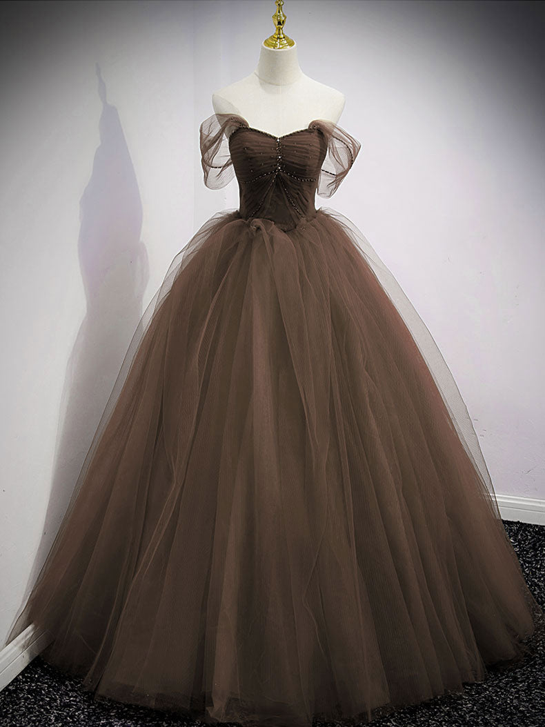 Party Dress Ladies, Unique Sweetheart Off Shoulder Lace Long Prom Dress, Tulle Formal Dresses