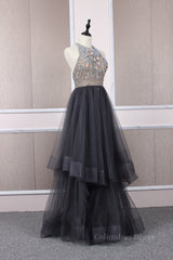 Homecoming Dresses 17 Year Old, Unique tulle beads long prom dress tulle long evening dress