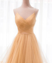 Prom Dress With Long Sleeves, Unique V Neck Tulle A-Line Long Prom Dress Tulle Formal Dress