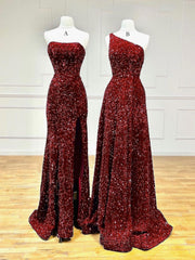 Prom Dresses For 032, Unique Velvet Sequin Mermaid Burgundy Long Prom Dress, Burgundy Formal Evening Dress