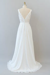 Wedding Dresses Accessories, V-neck Appliques Chiffon A-line Wedding Dress