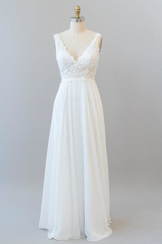 Wedding Dressing Accessories, V-neck Appliques Chiffon A-line Wedding Dress