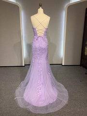 Party Dress Designs, V Neck Mermaid Purple Lace Prom Dresses, V Neck Mermaid Purple Lace Formal Evening Dresses