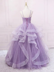 Party Dress Express, V Neck Purple Sequin Long Prom Dress, Purple V Neck Long Formal Evening Dresses