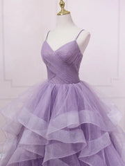 Party Dress Brands Usa, V Neck Purple Sequin Long Prom Dress, Purple V Neck Long Formal Evening Dresses