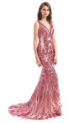 Homecomming Dresses Vintage, V-Neck Sequins Sleeveless Lace-up Mermaid Prom Dresses