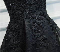 Formal Dresses To Wear To A Wedding, V Neck Short Black Lace Prom Dresses, Short Black Lace Graduation Homecoming Dresses