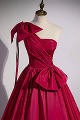 Formal Dress Black, Burgundy Satin Long Prom Dress, One Shoulder Evening Dress with Bow